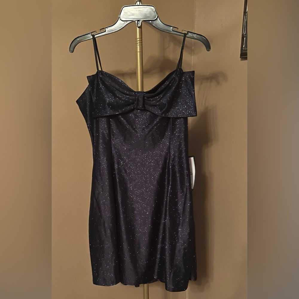 Emerald Sundae Navy Sparkle Strapless Bow Dress